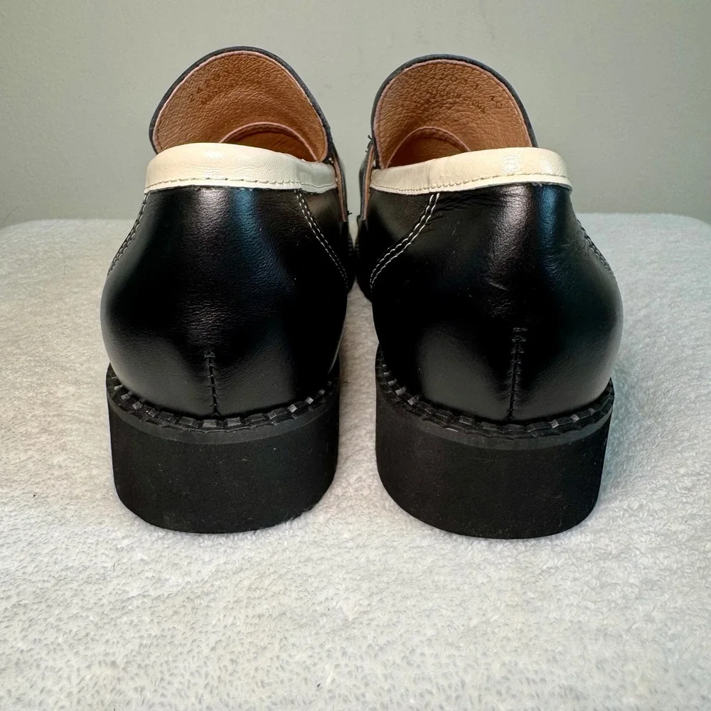 All Black Leather Clip & Stitch Slip On Loafers Contrast Stitching Size 40